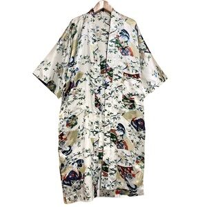 Vintage Lian Lin Geisha Kimono Robe Size Large Cherry Blossom Floral Print